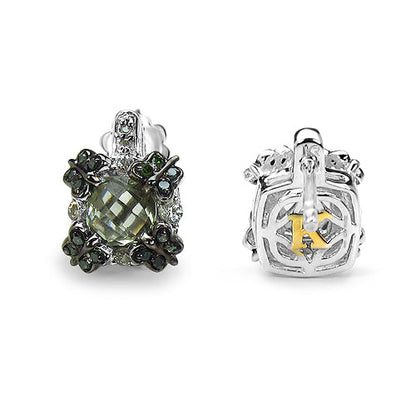 2.91 Carat Genuine Green Amethyst, White Sapphire & Green Diamond .925 Sterling Silver Earrings