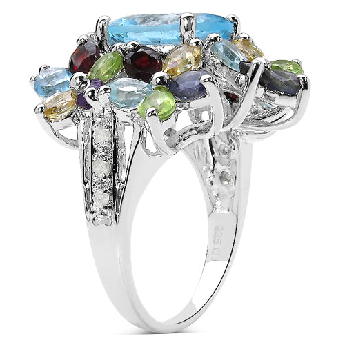 10.34 Carat Genuine Multi Stone .925 Sterling Silver Ring