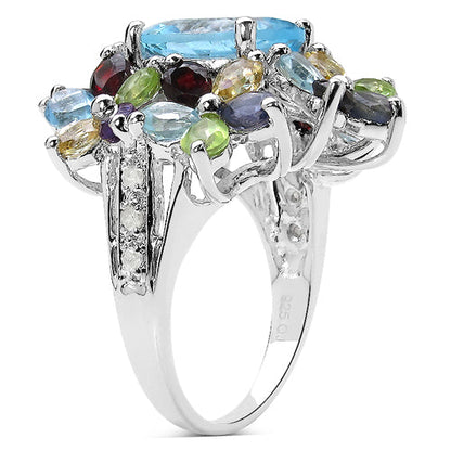 10.34 Carat Genuine Multi Stone .925 Sterling Silver Ring