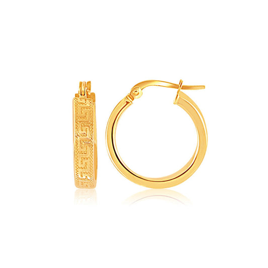 Boucles d'oreilles créoles Clé grecque en or jaune 14 carats
