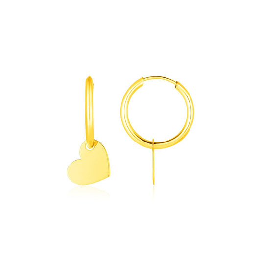 Boucles d'oreilles créoles polies en or jaune 14 carats avec cœurs