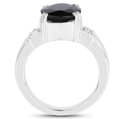 5.29 Carat Genuine Black Sapphire and White Topaz .925 Sterling Silver Ring