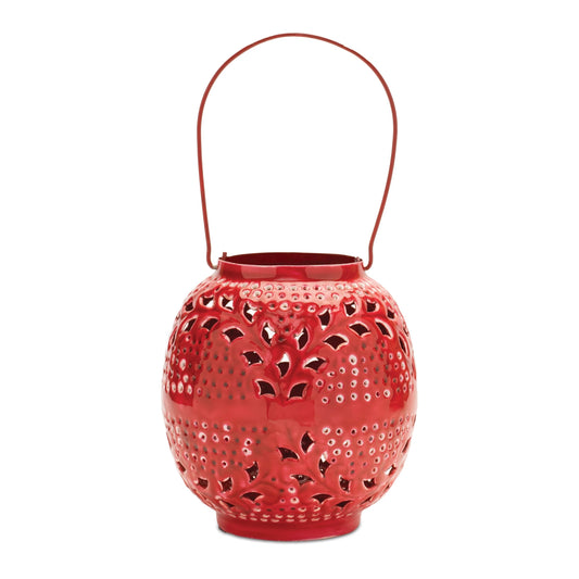 Punched Metal Candle Lantern 8"H