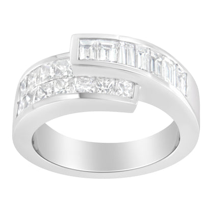 14K White Gold 2.0 Cttw Channel-Set Princess and Baguette-Cut Diamond Bypass Ring Band (G-H Color, SI1-SI2 Clarity) - Ring Size 6.5