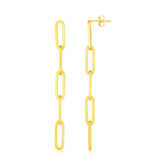 Boucles d'oreilles en or jaune 14 carats, chaîne cinq maillons type trombone