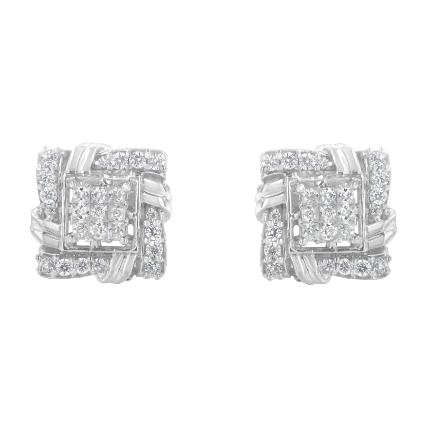 .925 Sterling Silver 1/2 Cttw Round-Cut Diamond Stud Earrings (I-J Color, I1-I2 Clarity)