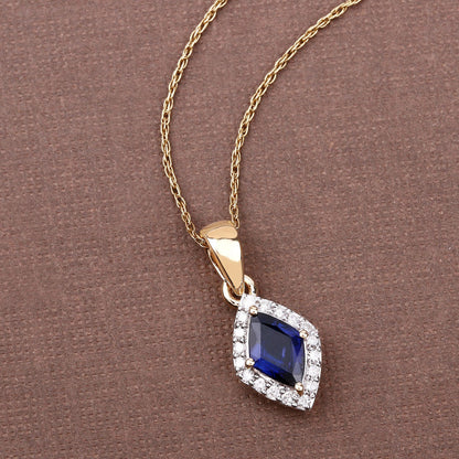 0.92 Carat Genuine Blue Sapphire and White Diamond 14K Yellow Gold Pendant