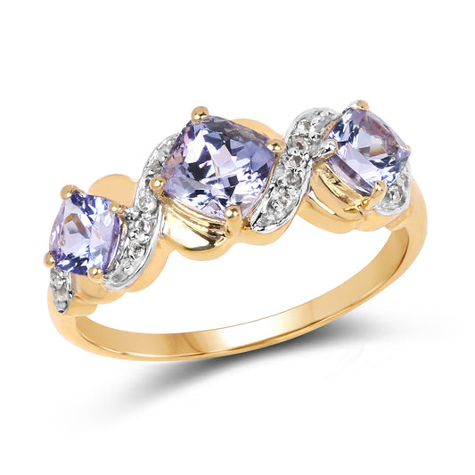 Bague en argent sterling 925 plaqué or jaune 14 carats avec tanzanite véritable de 1,20 carat et topaze blanche