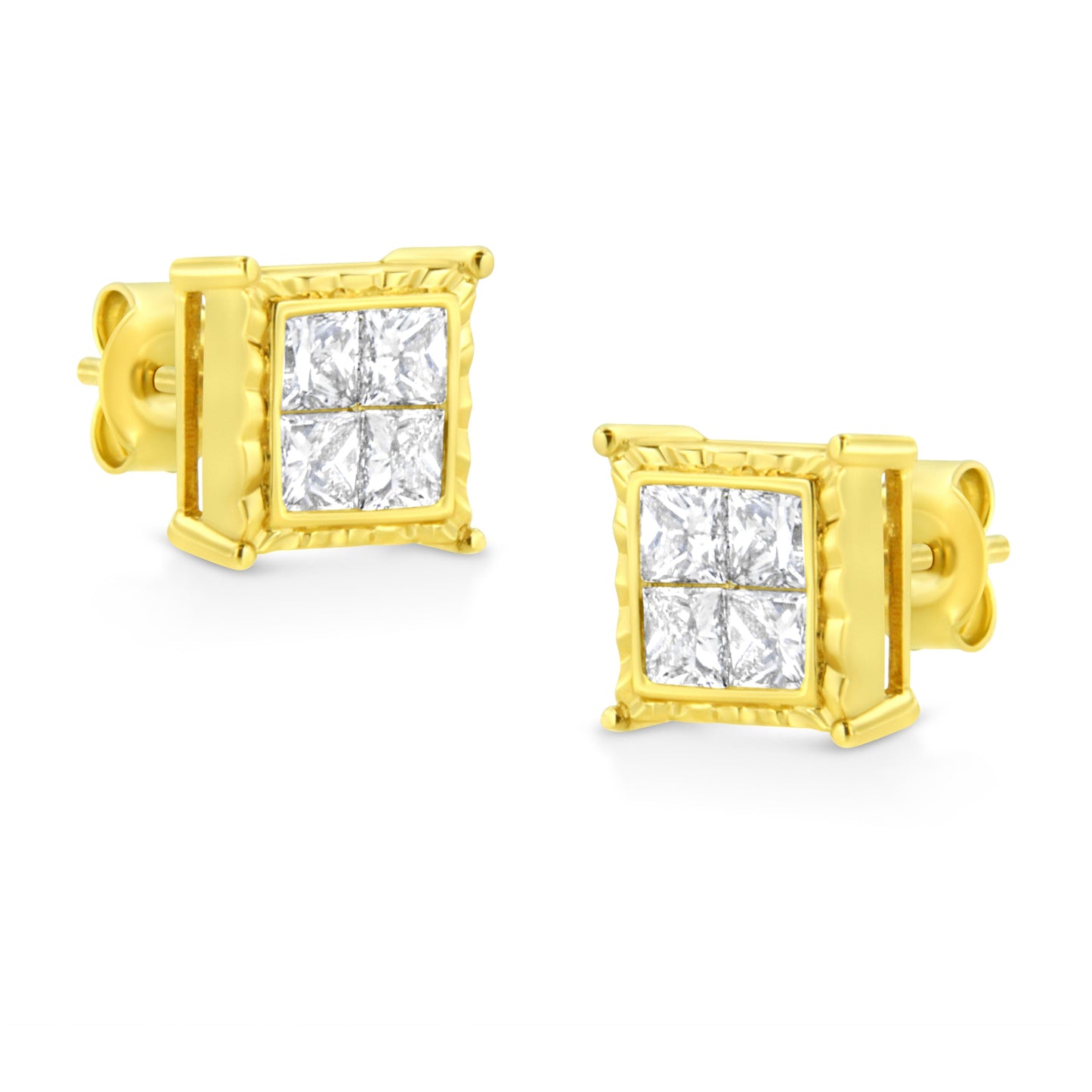 14K Yellow Gold 1 Cttw Princess Cut Diamond Square Stud Earrings