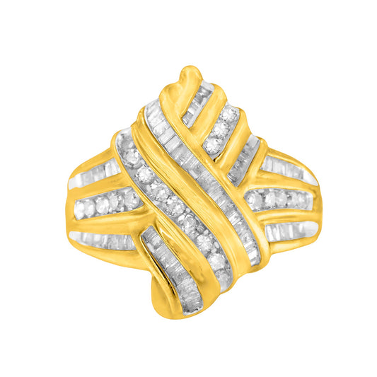 Bague croisée en or jaune 10 carats avec diamants (1,0 carat total, couleur H-I, pureté I2-I3)
