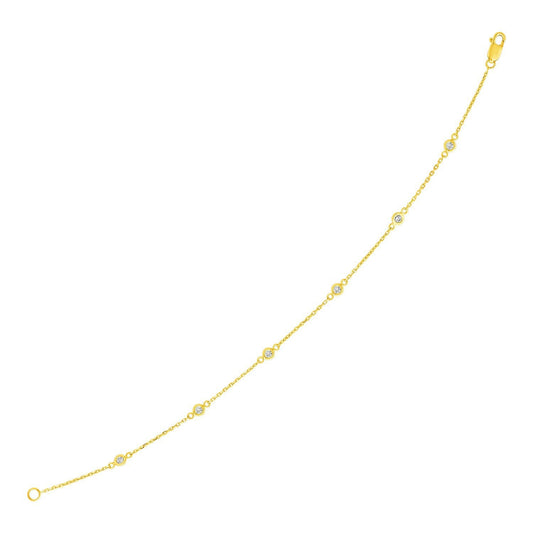 Bracelet en or jaune 14 carats de 7 pouces avec maillons sertis de diamants