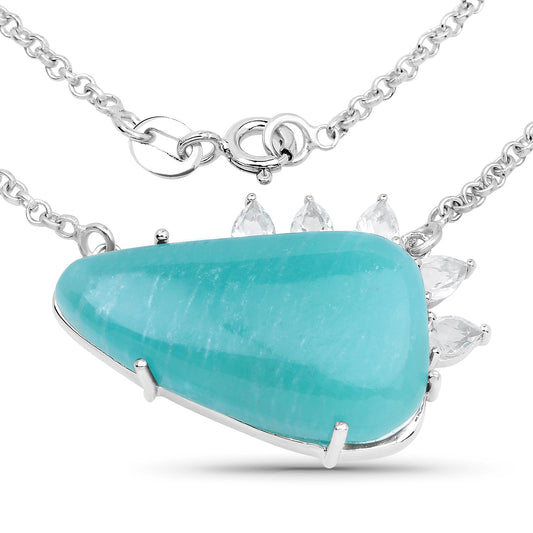 Pendentif en argent sterling 925, amazonite véritable et topaze blanche de 13,41 carats
