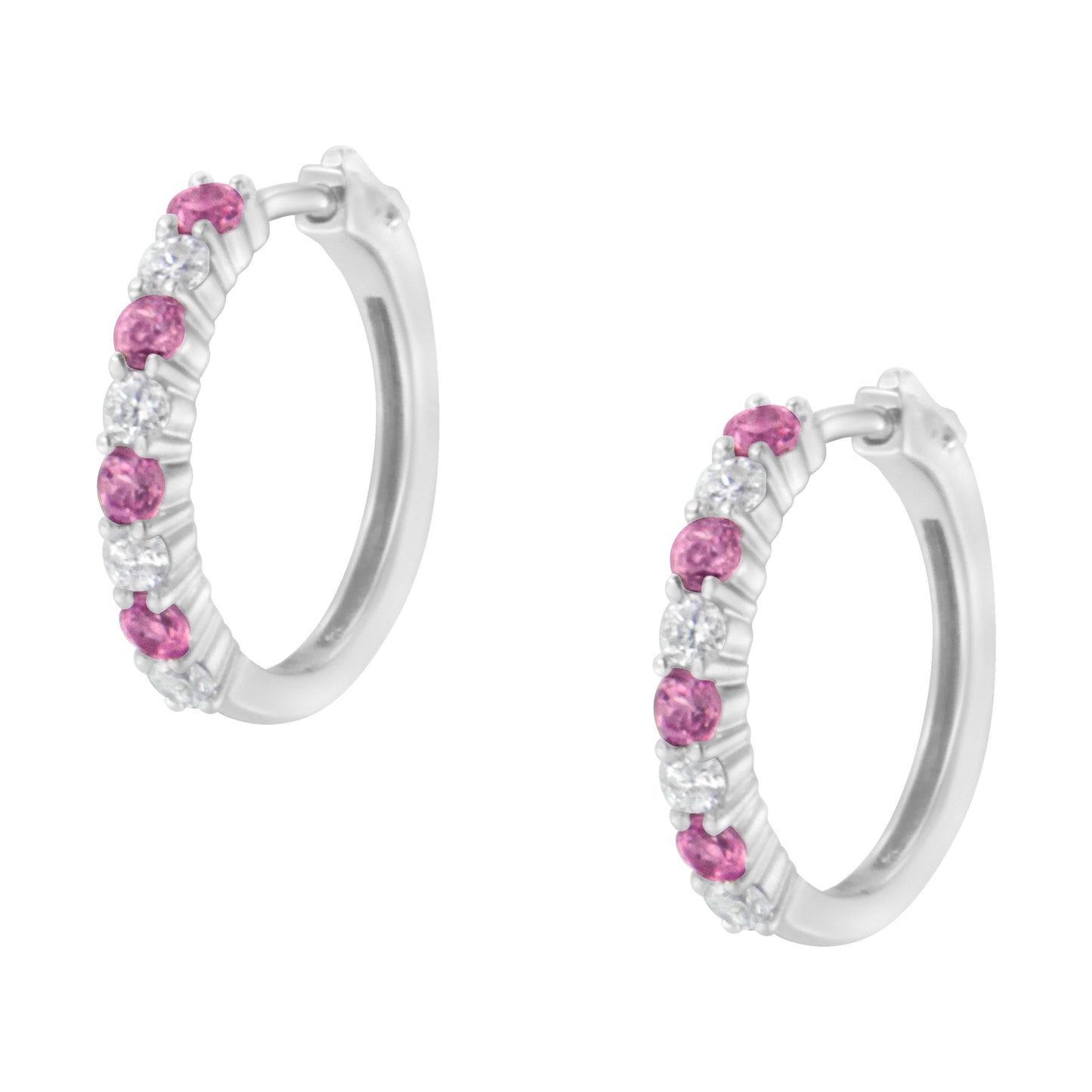10K White Gold, Â½ Cttw Diamond, & Â½ Cttw Lab-Grown Blue Sapphire Leverback Hoop Earrings (H-I Color, I1-I2 Clarity)