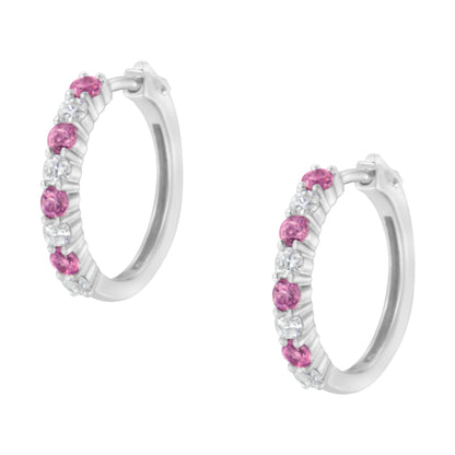 10K White Gold, Â½ Cttw Diamond, & Â½ Cttw Lab-Grown Blue Sapphire Leverback Hoop Earrings (H-I Color, I1-I2 Clarity)