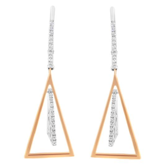 Boucles d'oreilles pendantes en forme de carillon éolien en or rose et blanc 14 carats avec diamants 3/8 Cttw (couleur G-H, pureté SI1-SI2)