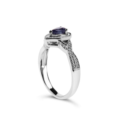 .925 Sterling Silver 6x4mm Pear Sapphire Gemstone with Diamond Accent Fashion Halo Ring (H-I Color, SI1-SI2 Clarity) - Size 7