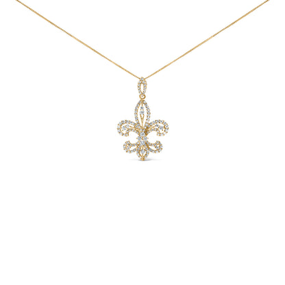 14K Yellow Gold 1.00 Cttw Round Diamond Fleur De Lis 18" Pendant Necklace (H-I Color, SI2-I1 Clarity)