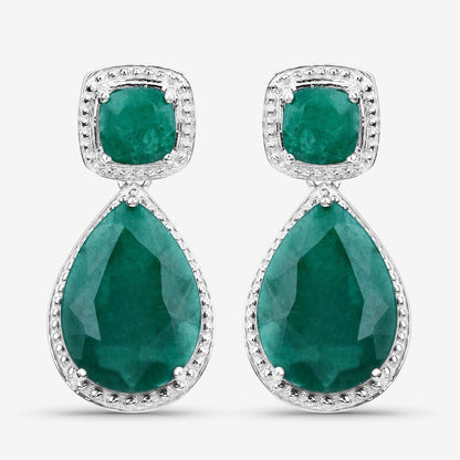 26.00 Carat Dyed Emerald .925 Sterling Silver Earrings