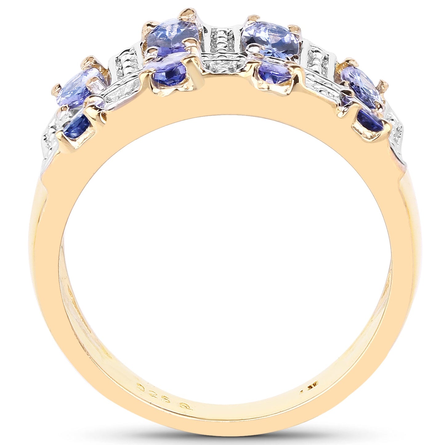 14K Yellow Gold Plated 1.68 Carat Genuine Tanzanite .925 Sterling Silver Ring