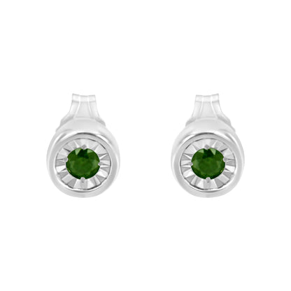 .925 Sterling Silver 1/5 Cttw Round Brilliant-Cut Green Diamond Miracle-Set Stud Earrings (Fancy Color-Enhanced, I1-I2 Clarity)