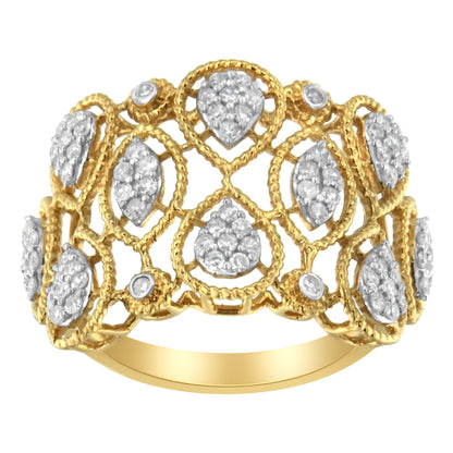 14K Yellow Gold Diamond Art Deco Ring (1/2 Cttw, H-I Color, I1 Clarity) - Size 7
