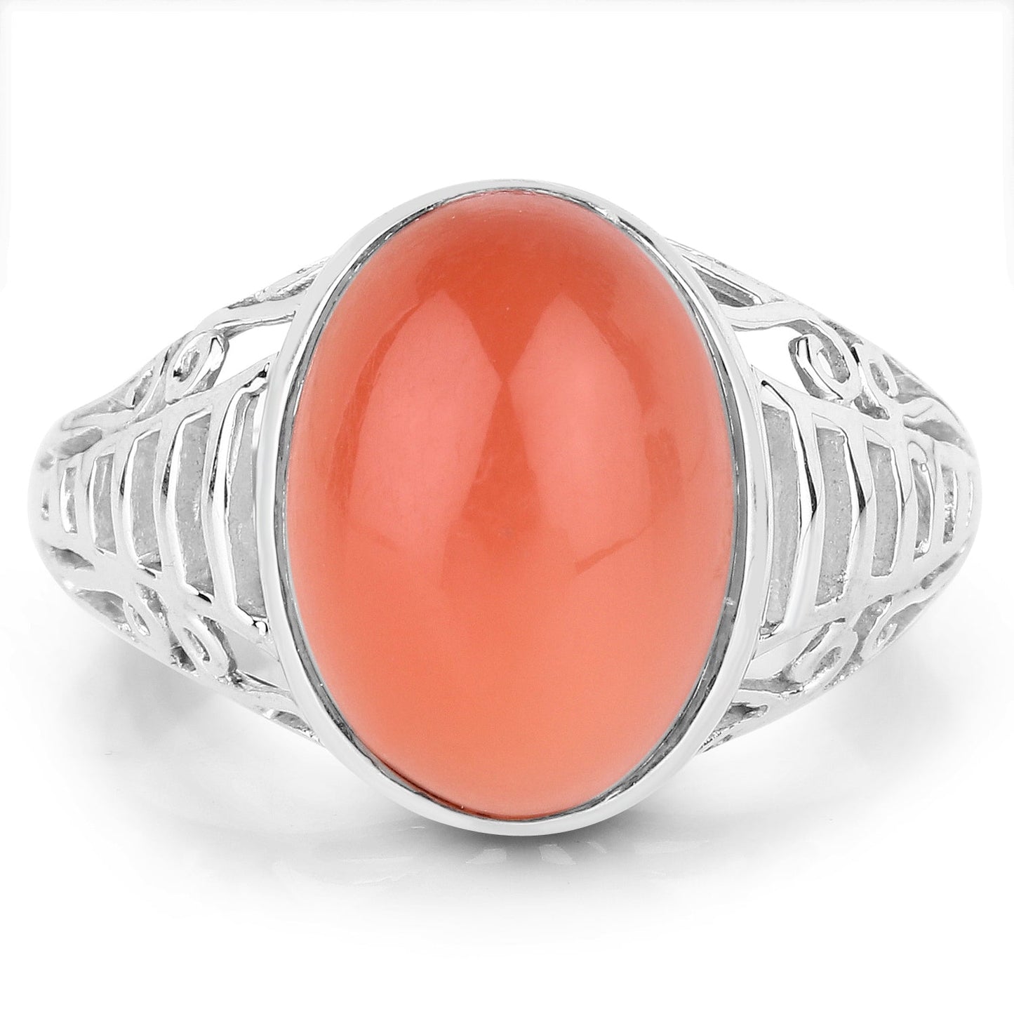 6.00 Carat Genuine Peach Moonstone .925 Sterling Silver Ring