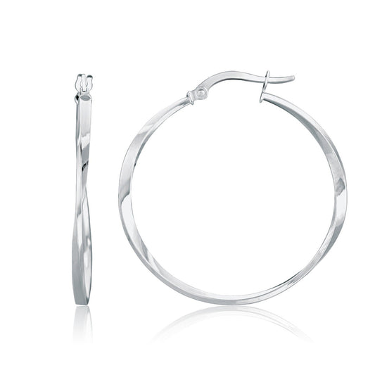 Boucles d'oreilles créoles torsadées Mobius en or blanc 14 carats