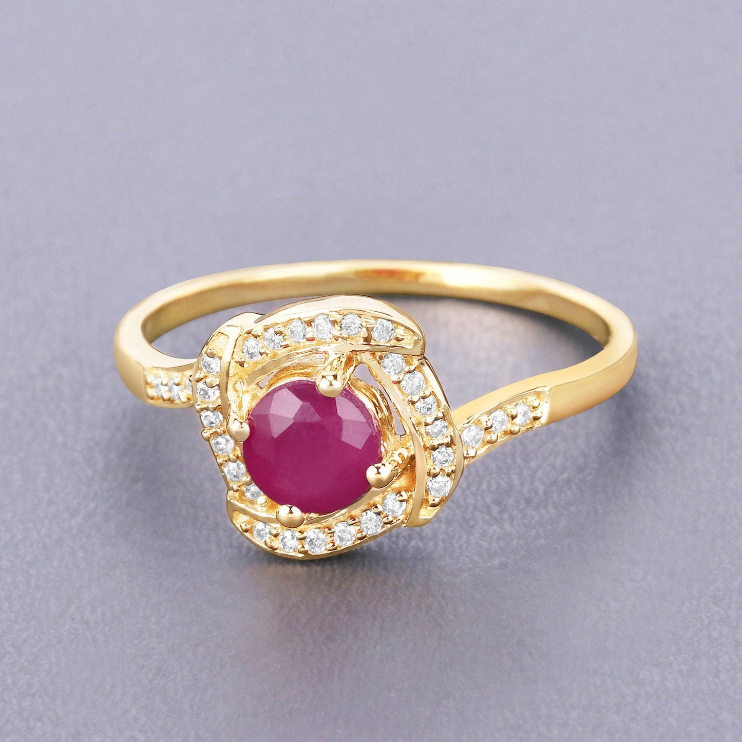 0.63 Carat Genuine Ruby and White Diamond 14K Yellow Gold Ring
