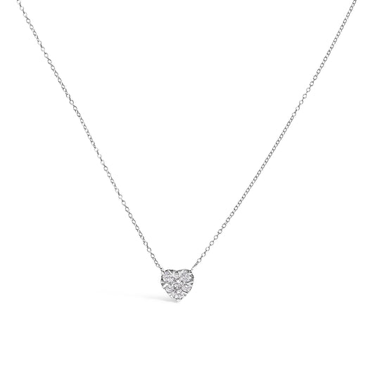 Collier pendentif cœur en or blanc 14 carats avec diamants 1/4 Cttw - 45,7 cm