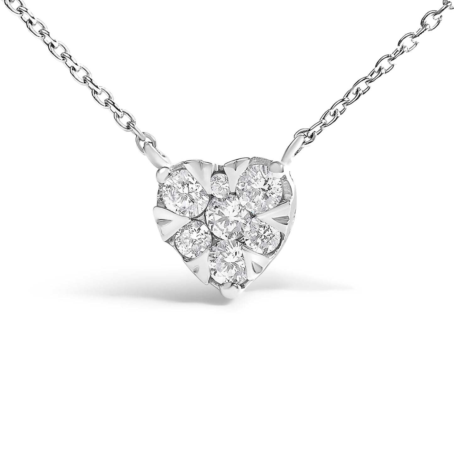 14K White Gold 1/4 Cttw Diamond Composite Heart Pendant Necklace - 18" Inches