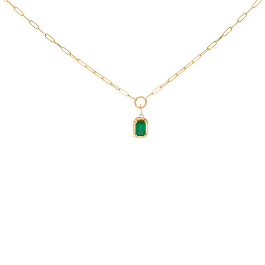 Collier pendentif solitaire émeraude vert taille émeraude 6x4 MM en or jaune 10 carats - 45,7 cm