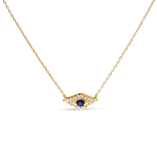 Collier pendentif œil porte-bonheur en or jaune 10K, saphir bleu et diamants accentués, 45,7 cm (couleur H-I, clarté I1-I2)