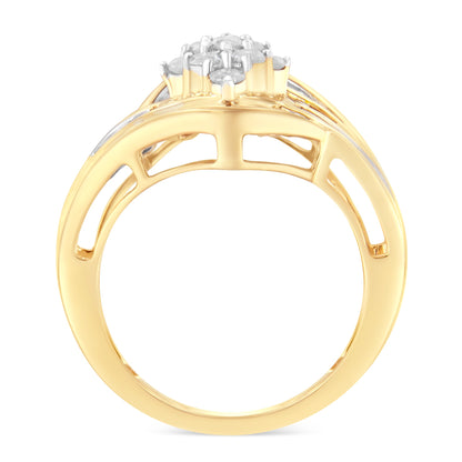 10K Yellow Gold Diamond Bypass Cluster Ring (1 Cttw, I-J Color, I2-I3 Clarity) - Size 7