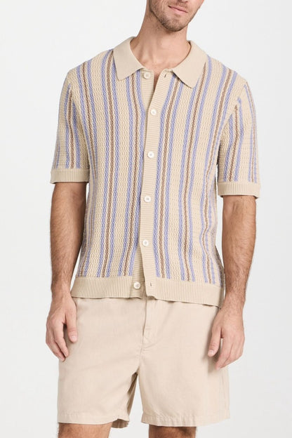 Men's Plus Size Striped Button Down Short Sleeve Shirt
