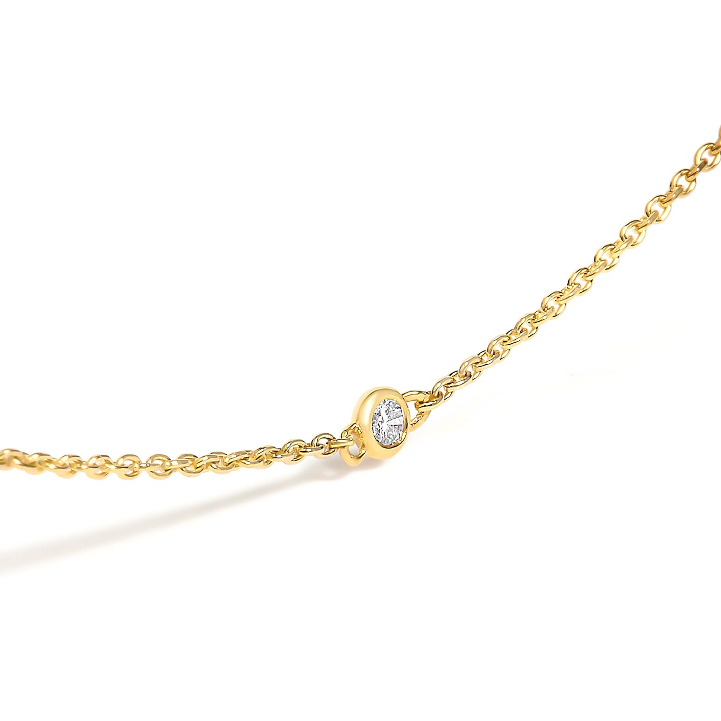 14K Yellow Gold Bezel Set Alternating Green Emerald and Diamond Station Necklace - 18" Inches
