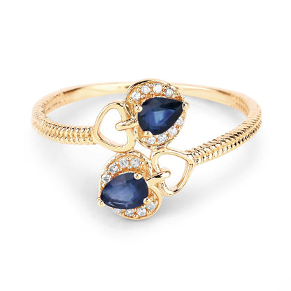 0.34 Carat Genuine Blue Sapphire and White Diamond 14K Yellow Gold Ring