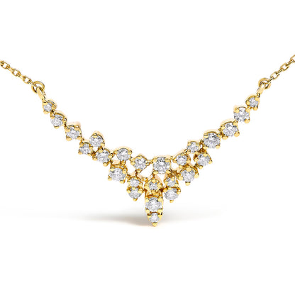 14K Yellow Gold 1/2 Cttw Diamond Scattered "V" Necklace (I-J Color, SI2-I1 Clarity) - 18" Inches