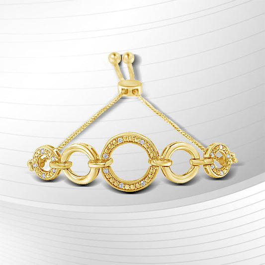 Bracelet Bolo réglable 6 à 9 po en or jaune 10 carats sur argent sterling 925 avec diamants, infini dégradé et cercle ouvert