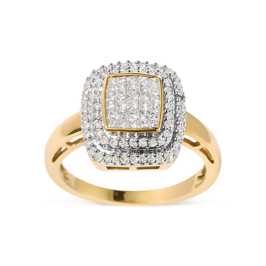 Bague en or jaune 10K sertie de diamants ronds et princesse 1/2 carats (couleur H-I, pureté SI1-SI2) - Taille 7