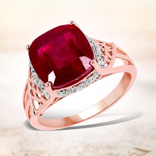 Bague en argent sterling 925 plaqué or rose 14 carats, ornée de rubis véritable (verre rempli) de 5,54 carats et de topazes blanches