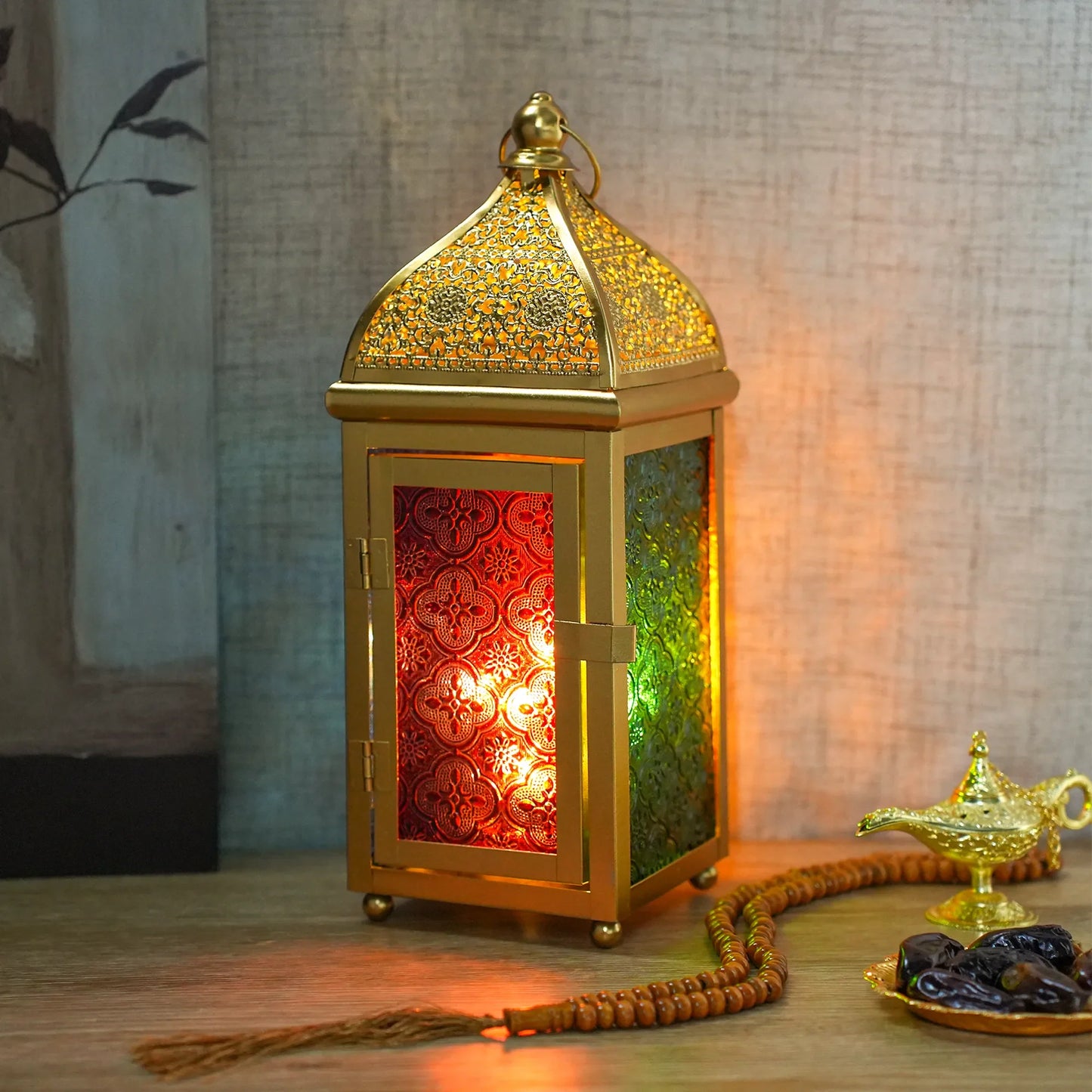 Gold Moroccan Lantern 12" H Battery Operated Decorative Lantern