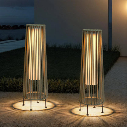 2 Piece Solar Powered Lantern Wicker Solar Patio Lamp Grey