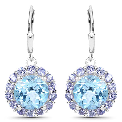9.96 Carat Genuine Blue Topaz and Tanzanite .925 Sterling Silver Earrings