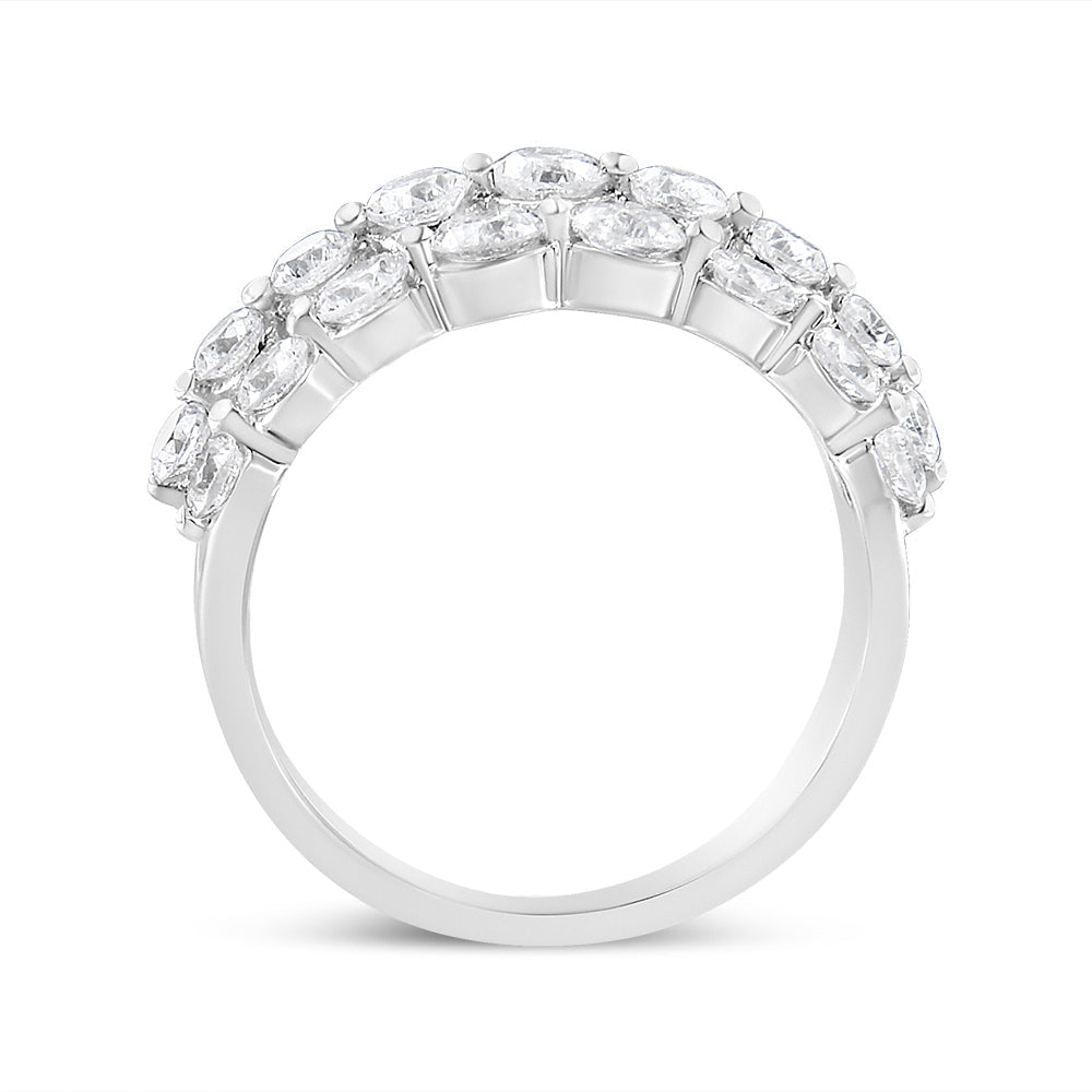 10K White Gold 2 1/2 Cttw Round Natural Diamond 3 Row Band Ring (I-J Color, I1-I2 Clarity) - Ring Size 7