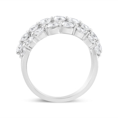 10K White Gold 2 1/2 Cttw Round Natural Diamond 3 Row Band Ring (I-J Color, I1-I2 Clarity) - Ring Size 7