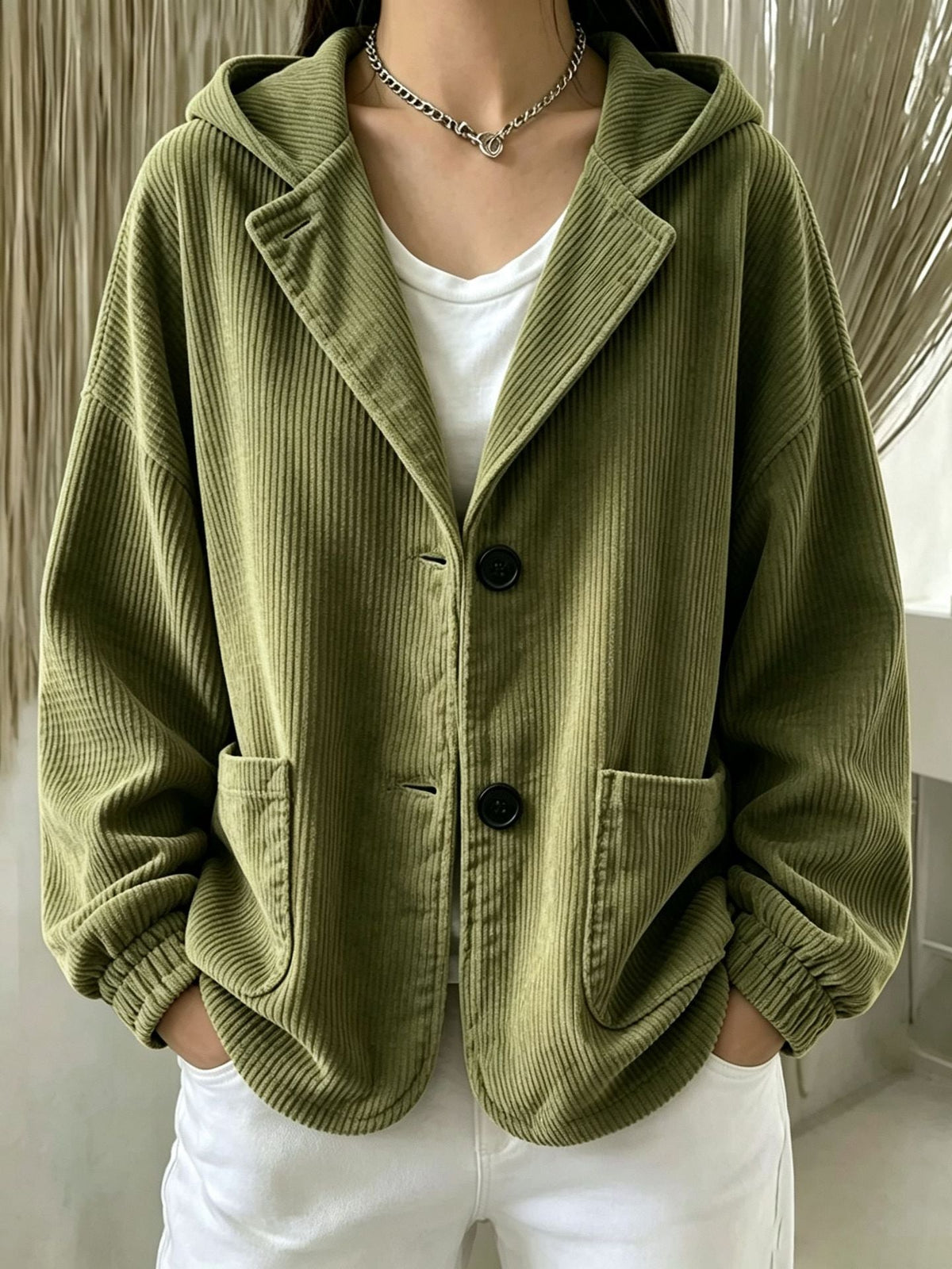 2026 Autumn Winter Cross Border European And American Women's Fashion Casual Corduroy Hooded Jacket Cardigan Sweatshirt Top