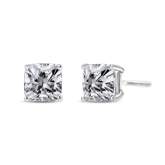 Boucles d'oreilles solitaires en or blanc 14 carats, diamants princesse 1,5 carat, pureté améliorée (couleur I-J, pureté I1-I2)