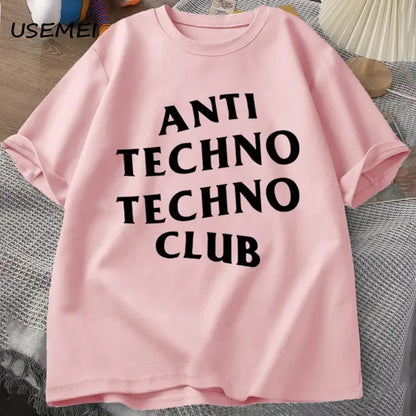 Funny Anti Techno Club Graphic Oversized T-Shirt