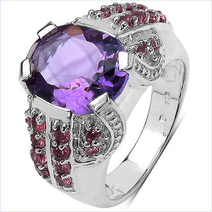 5.37 Carat Genuine Amethyst & Rhodolite .925 Sterling Silver Ring