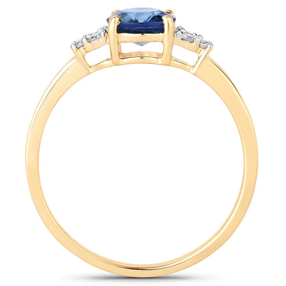 1.08 Carat Genuine Blue Sapphire and White Diamond 14K Yellow Gold Ring